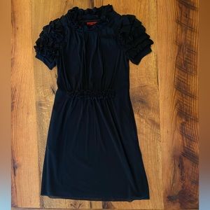 Vivienne Tam Classic Lined Black Dress w/ Ruffles at Neck & Sleeves, Pockets, XS